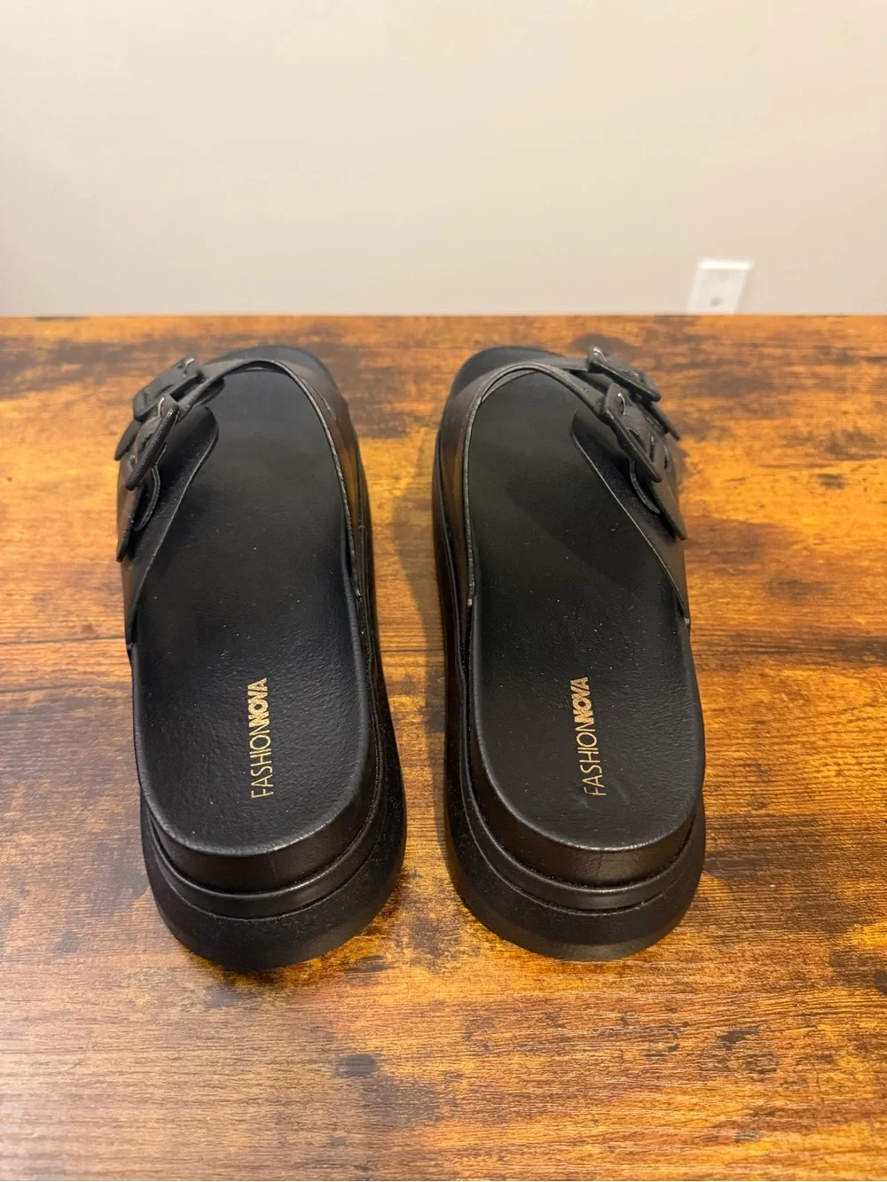 Fashion Nova Men's Black Double-Buckle Slide Sandals